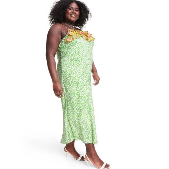 RIXO green floral animal print slip dress size M XS Medium or L Large NWT - Picture 4 of 11